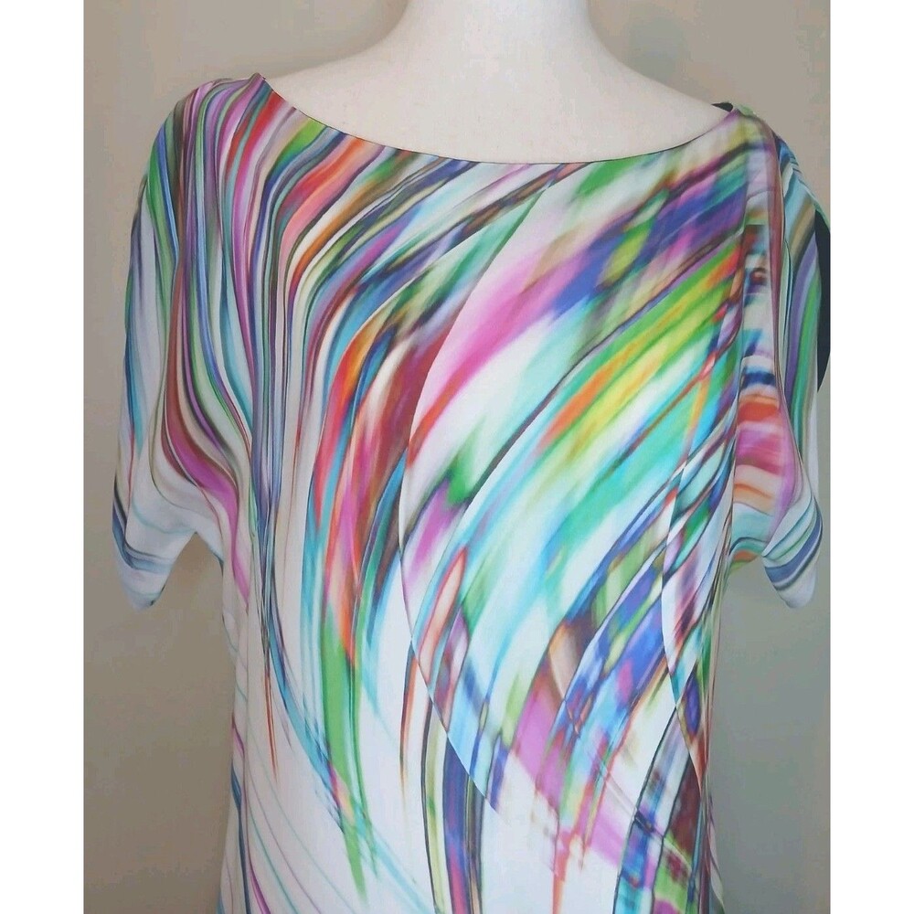 Milly Silk Dress Sz 8 Multicolor Shift Style Swirl Print w Rouched Side Hem $345 - Picture 4 of 15